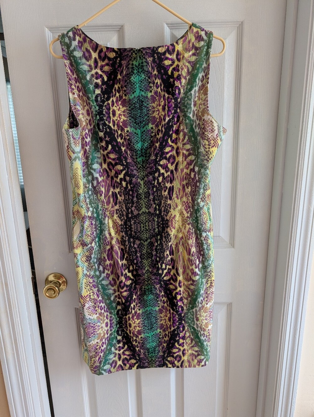 Kim Rogers Colorful Animal Print Sheath Dress - Purple, Green, Yellow